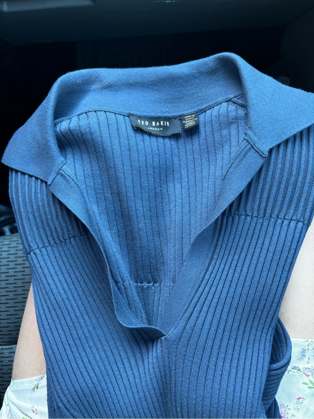 Ted Baker Blue Ribbed Polo V-Neck Sweater